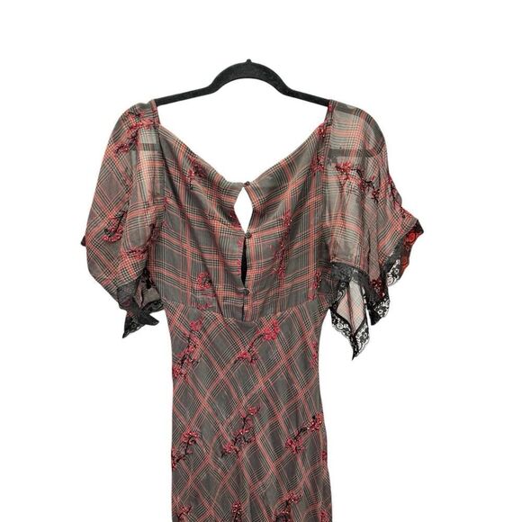 NWOT Free People Grunge WhimsyGoth Plaid Sheer Midi Dress Size 8 Fallen Flowers - Picture 12 of 15